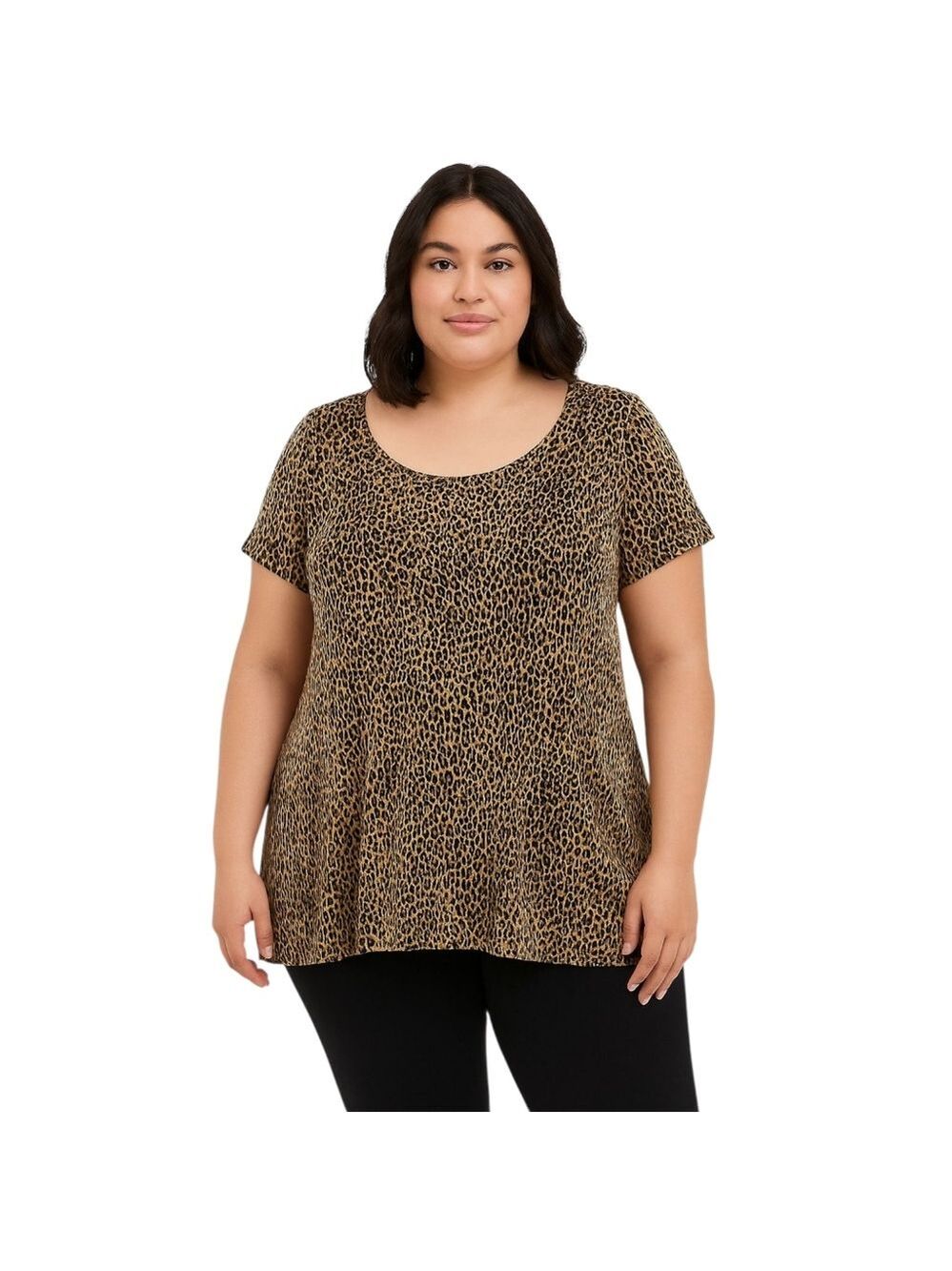 Leopard Print Tunic Top – Short Sleeve, Soft Stretch Knit 1X
